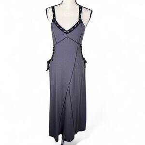 Y2K Social Collision Grey Lace-Up Maxi Dress